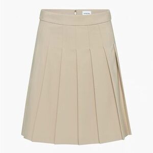 Aritzia Sunday Best Olive Knee Pleated Skirt in Hummus Beige